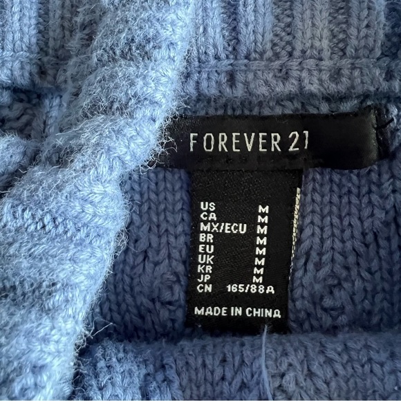 Forever 21 Sz M Blue Knitting Crop Top Sweetheart Neck Spaghetti Straps - Picture 7 of 7